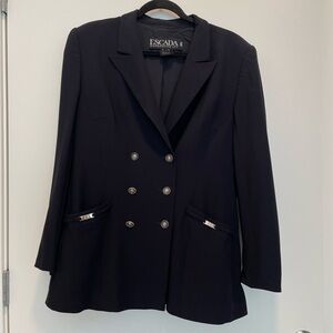 Vintage Escada Wool Double Breasted Blazer Navy